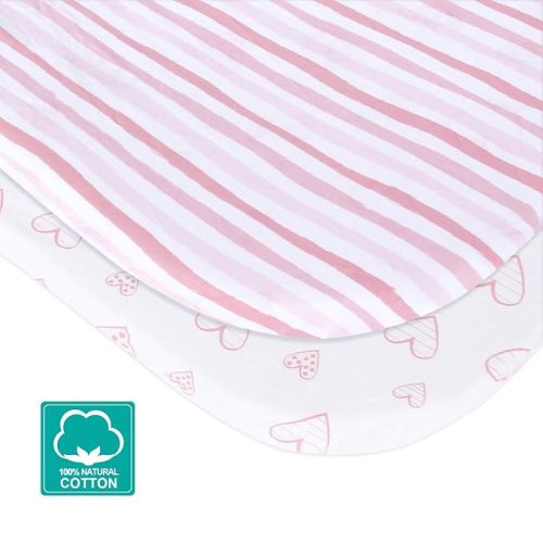 Bassinet Sheets Fit for SNOO Smart, Dream On Me Lacy, Baby Delight Go with Me Slumber, and Safety 1st Sleeper Bassinet, 100% Jersey Knit Cotton Sheets, Pink