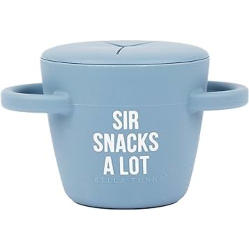 Bella Tunno Happy Snacker – Spill Proof Snack Cups for Toddlers and Babies, Snack Containers Made from Silicone BPA Free, Soft Opening & Removable Lid (Sir Snacks A lot)