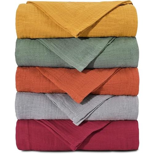 Muslin Receiving Blankets, Neutral Blanket Swaddling for Newborn Boys and Girls, 5 Pack Breathable and Skin-Friendly Swaddle Wrap for Infant Baby (Fresh Colors)