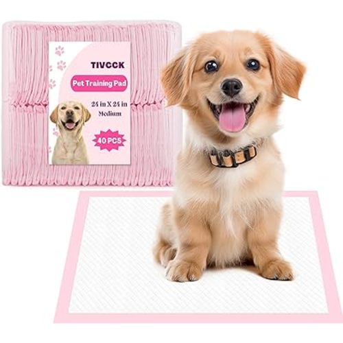Puppy Pads,Disposable Puppy Training Pads,Super Absorbent Leak-Proof Dog and Puppy Pet Training Pads,Pink Puppy Pads for Puppies,Dogs,Cats,Rabbits(24" X 24" - 40PCS)