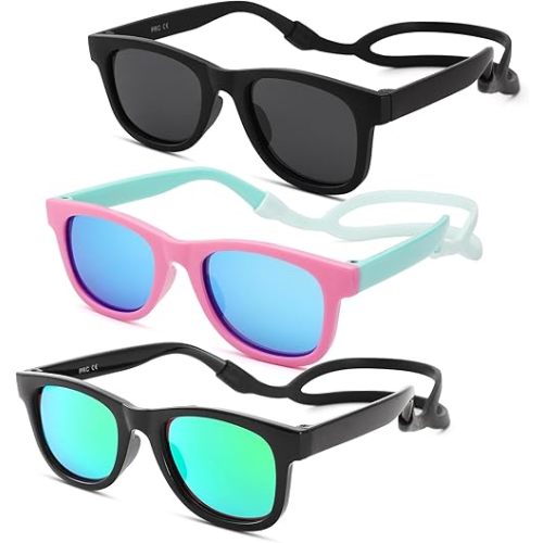 COASION Bendable Flexible Polarized Newborn Baby Sunglasses with Silicon Strap for Infant Boys Girls Age 0-12 Months CA9042