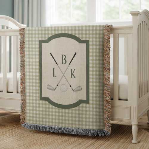 Personalized golf nursery blanket with monogram ∙ Boys monogram baby blanket
