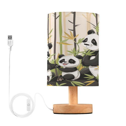 Cute Panda Family Bedside Table Lamp Desk Warm Lights with USB Charging Port Cylinder LED Lamps for Bedroom Living Room Office
