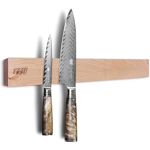 FINDKING Wood Magnetic Knife Strip, Magnet Utensil Holder for Wall, Refrigerator, Wooden Rack for Kitchen Knives, No Drill (Beige, 18 Inches, Without Knives)