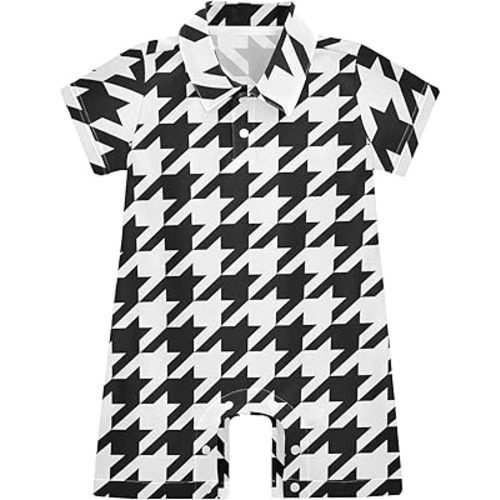 Aflyko Baby Boys' Rompers Houndstooth Black White Cotton Polo Bodysuit