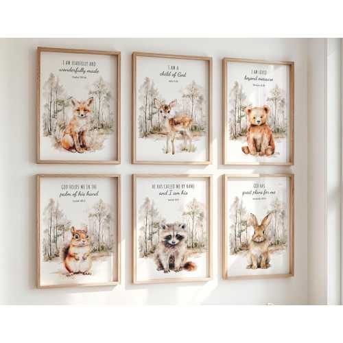 Woodland Bible Verse Wall art, Christian Nursery Bible Print, Forest Animals Nursery Prints, Christian Baby Gift, Nursery Wall Decor, Bear