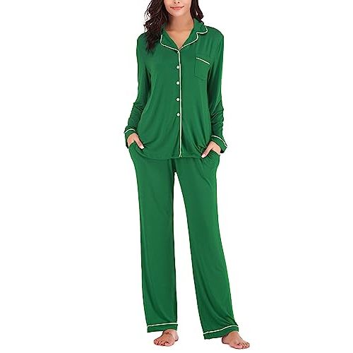 Aamikast Women's Pajama Sets Long Sleeve Button Down Sleepwear Nightwear Soft Pjs Lounge Sets