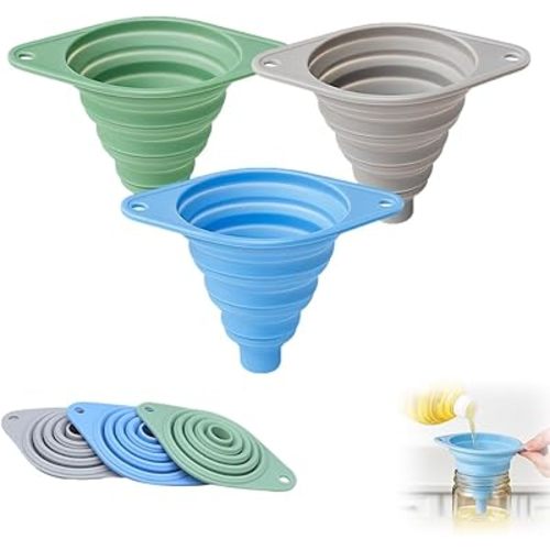 Kitchen Funnel Set 3 Pack, Collapsible Silicone Funnels for Filling Water Bottles & Small Bottles | Food-Grade, Easy Clean & Space-Saving (Mix Colors)