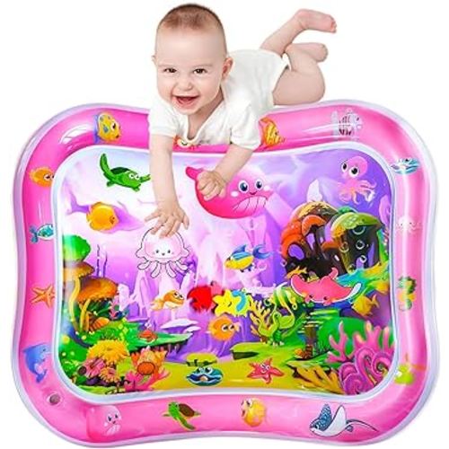 ZHUYNXIR Extra Big Infant Toys, Tummy time mats,Tummy time Toys, Baby Pink Water Play mat, Fun Early Development Activity Play Center for Newborn, Pink 39.5x31.5 in.