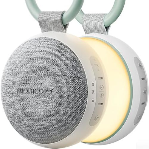 Momcozy Portable Sound Machine with Night Light, White Noise Sound Machine for Baby, 20 Soothing Sounds, Sound Therapy, Long-Lasting Power, Timer, Clips on Stroller, Grey