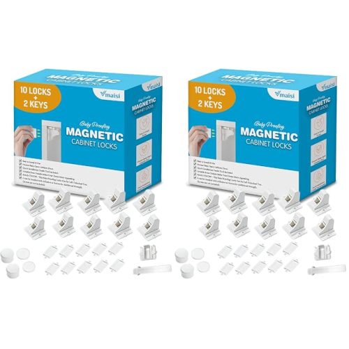 Vmaisi 20 Pack Magnetic Cabinet Locks Baby Proofing and 2 Keys