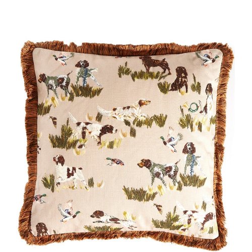 Southern Living Embroidered Dog Fringe Trimmed Square Pillow