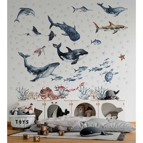 ocean wall decal, shark wall decal, under the sea wall decal, sea animals wall sticker,