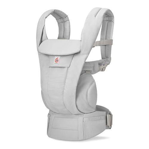 Ergobaby Omni Deluxe Baby Carrier for Newborn to Toddlers 0-48 Months (7-45 lbs) - 4-Position 100% Premium Cotton Baby Carrier with Ergonomic Support, Storage Pockets, and Sun Hood - Pearl Grey