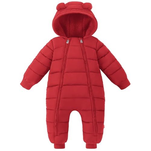 XMWEALTHY Baby Snowsuit Toddler Girl Clothes Cute Hooded Double Zipper Boys Winter Coat Unisex Romper for Infant