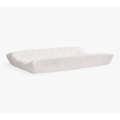 Oxford Stripe Quilted Percale Changing Pad Cover , Natural