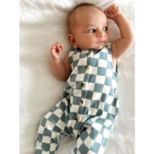 Blueberry Muffin Checkerboard / Organic Bay Jumpsuit