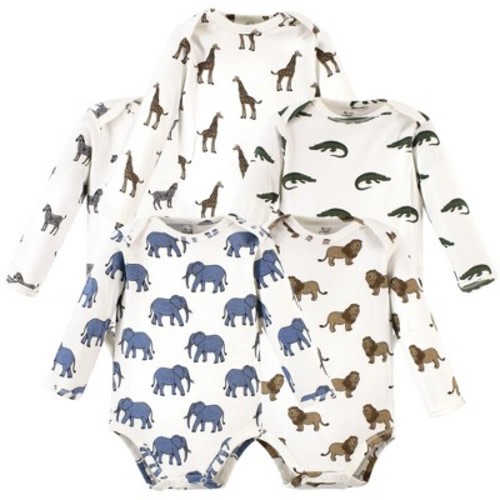 Luvable Friends Touched by Nature Long-Sleeve Bodysuits 5pk, Jungle Friends, 0-3M