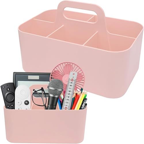 Plastic Portable Caddy with Handle, Pink Bathroom Shower Caddy Organizer, 5 Grid Small Caddies Storage Basket for Makeup, Cleaning, Art Craft, Stationery