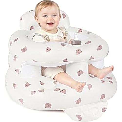 Inflatable Baby Seat for 3-36 Months, Baby Seats for Infants for Sitting Up with Back Support Built in Air Pump, Surround Sit Me Up Floor Seat for Baby Chair for Learning Sit, Feeding (Bear)