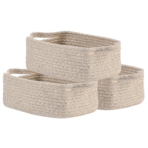 KALLAX Small Woven Basket, 12 x 8 x 4.5 Inches, Small Storage Baskets for Organizing, Gift Baskets Empty, Cute Rope Shelf Closet Storage Bins for Shelves, Dog Toy Basket, 3 Packs, Mixed Brown