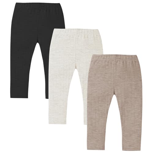 Dalukit 3 Pack Baby Girl Pants Soft Ribbed Leggings for Toddler Girl Newborn Cotton Bottoms Casual Playing Pull On Sweatpants