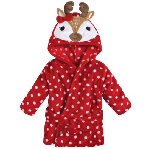 Hudson Baby Unisex Baby Plush Animal Face Bathrobe, Holiday Reindeer, 0-9 Months
