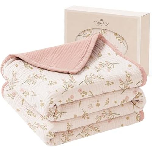 Konssy 100% Cotton Muslin Baby Blanket for Girls Boys, 47"x47"