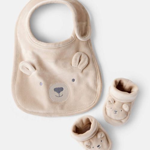 Beige Baby Bear Bib & Booties Gift Set - Tan | Carter’s Oshkosh Canada