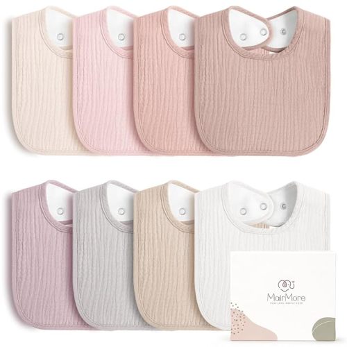 MairMore Muslin Baby Bibs, Drool Bibs for Boys and Girls, 8-Pack