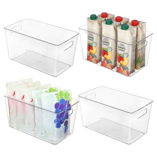 Sindcom Clear Plastic Storage Bins, 11.2x7.5x6 in, Handles