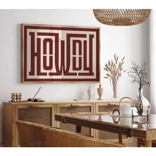 Howdy Art Print, Retro Howdy Typography, Claret Red Quote Print, Western Cowboy Wall Art, Howdy Sign Farmhouse Decor, Wild West Poster