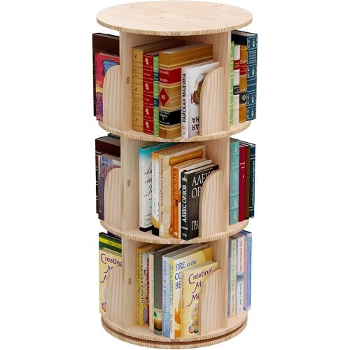 3 Tier 360° Rotating Stackable Shelves Bookshelf Organizer 360 Display Rotating Bookshelf Wood Book Shelf Organizer for Bedroom, Living Room, Study Room - Intexca