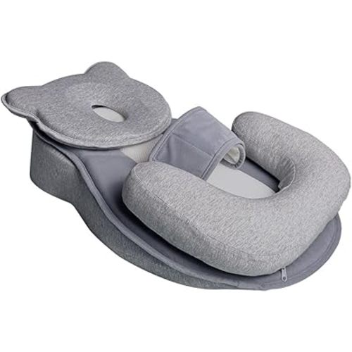 Baby Lounger Pillow for Infant Support Cushion Reflux Breastfeeding Pillow, Bottle Feeding, Tummy Time (Grey)