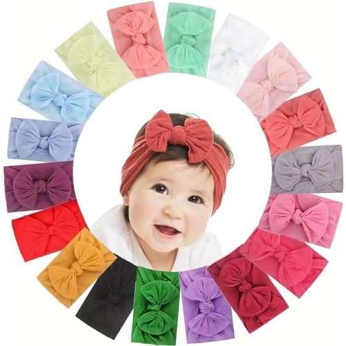 18 PCS Baby Headbands Soft Nylon Hairbands with Bows Girls Hair Accessories for Newborn Infant Toddler Kids Handmade