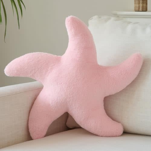 Starfish Pillow, 14.9" Cute Aesthetic Room Decor Accent Pillows, Pink | Decorative Pillows Plush with Soft Faux Rabbit Fur for Couch, Bed, Seating, Bedroom, Living Room