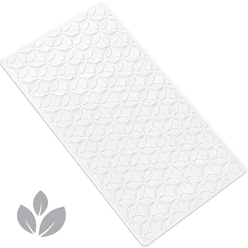 Bathtub Mat Non Slip with Suction Cups - 100% Rubber Bathroom Mat Textured for Bath Tub Shower Safety - Soft on Touch - BPA/PVC Free - Pet Dog Bath Mat - Machine Washable - 16 × 28 Inch(White)