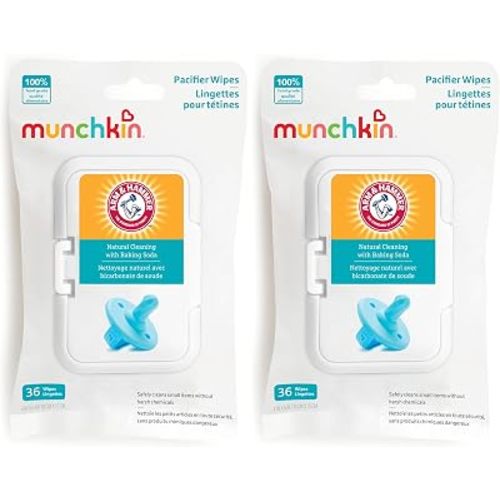 Munchkin Arm & Hammer Pacifier Wipes - Safely Cleans Breast Pump Parts and Feeding Essentials for Baby and Toddler, 2 Pack, 36 Wipes