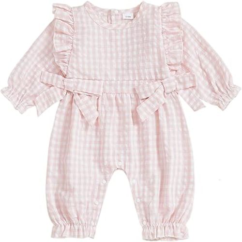 Newborn Infant Baby Girl Clothes Girls Long Sleeve Plaid Ruffle Bodysuit Bubble Romper One-Piece Jumpsuit Outfit
