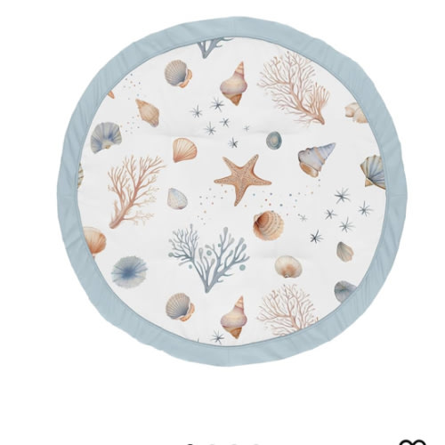 Sweet Jojo Designs Ocean Seashells Boy, Girl, Unisex/Gender Neutral Baby Play Mat Tummy Time Activity, Toddler Floor Infant Playmat - Nautical, Beach Theme, Watercolor, Starfish, Coastal, Aquatic, Sea