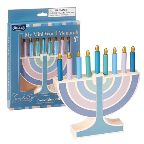 Rite Lite My Play Wooden Menorah with Removable Wooden Candles - Colorful Chanukah Menorah for Kids Hanukkah Gifts Decorations Centerpiece, Jewish Holiday Party Favors (Pastel)