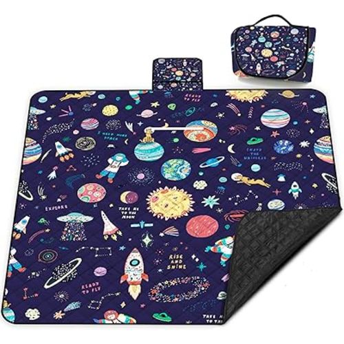 Extra Large Picnic Blanket Waterproof,80"x 80"Foldable Machine Washable Beach Blanket,Outdoor Blanket for 6-8 Adults,Suitable for Indoor Crawling,Park Beach,Camping,Hiking,Family Travel(Starry sky)