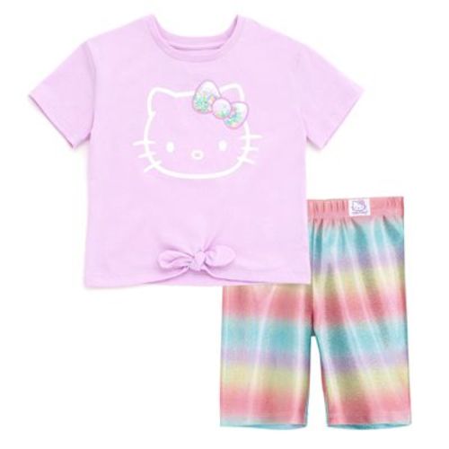 Hello Kitty Toddler Girls' Cropped Glitter Short Sleeve Tee and Shorts Outfit Rainbow 4T