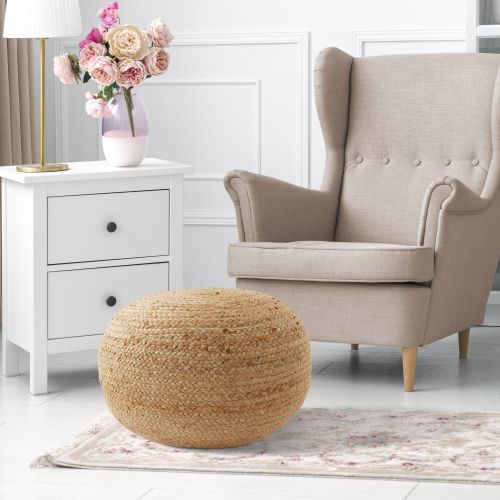 HandBraided Natural Jute Pouf Ottoman 19 Round x 1012 High Woven