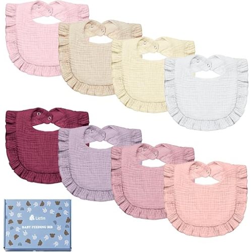 Lictin 8-Pack Muslin Baby Bibs - Bandana Drooling and Teething Bibs, Unisex Cotton