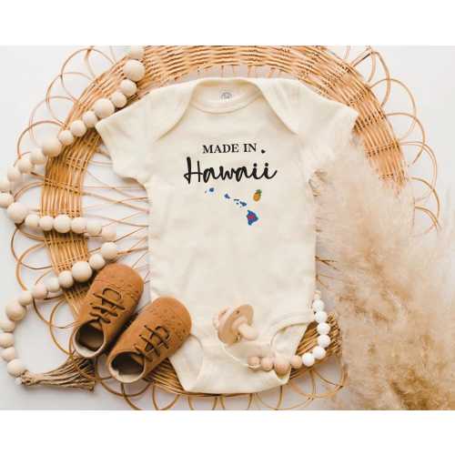 Made in Hawaii Baby Bodysuit, Unisex Baby Onesie, Cute Summer Vacation Outfit, Baby Shower Gift