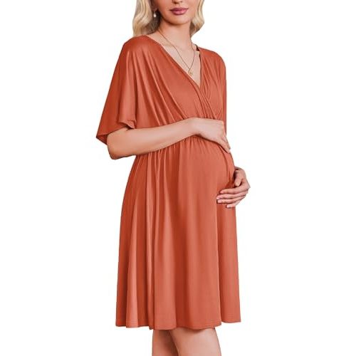 Ekouaer 3 in 1 Labor and Delivery Gown for Hospital Short Sleeve Maternity Nursing Dress Nightgown Postpartum Sleepwear