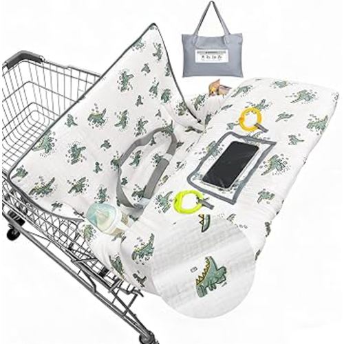 Muslin Shopping Cart Cover for Baby Soft & Breathable High Chair Covers for Restaurant Seat Grocery Cart Cover with Storage Pocket Machine Washable for Infant Toddler Boy and Girl, White