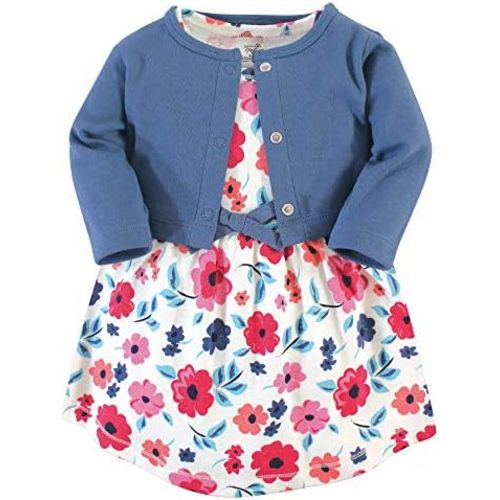 Touched by Nature Infant Toddler Girls Organic Cotton Dress and Cardigan, Rainbows Sunshine