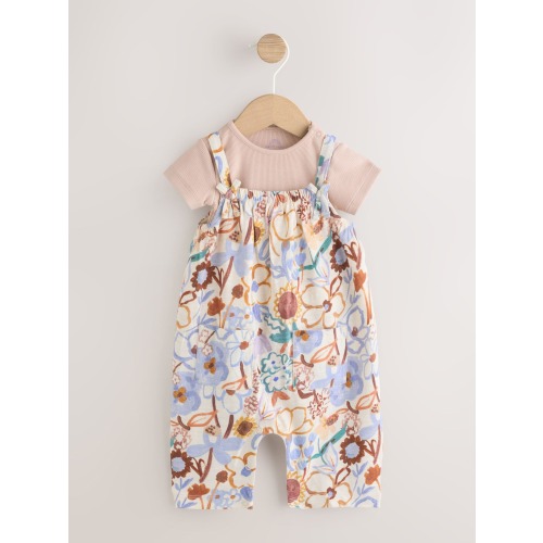 Size 3-6/Purple Floral Baby Jersey Dungarees and Bodysuits Set 2 Piece (0mths-3yrs)